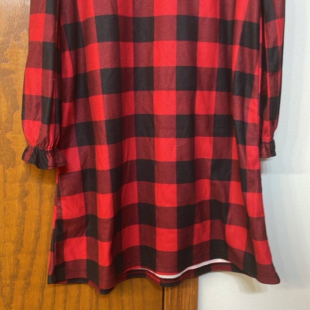 WONDERSHOP UGC Girls Size 10 Red Black Buffalo Check Ruffle Nightgown - Picture 11 of 12